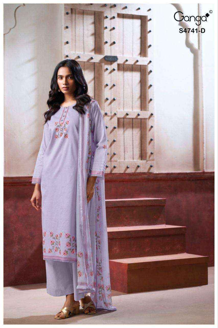 Ganga Fashion Aanshi 4741 Exclusive Pure Organdy _ _ Surat Wholesale Shop ( 4 Pcs Catalog )