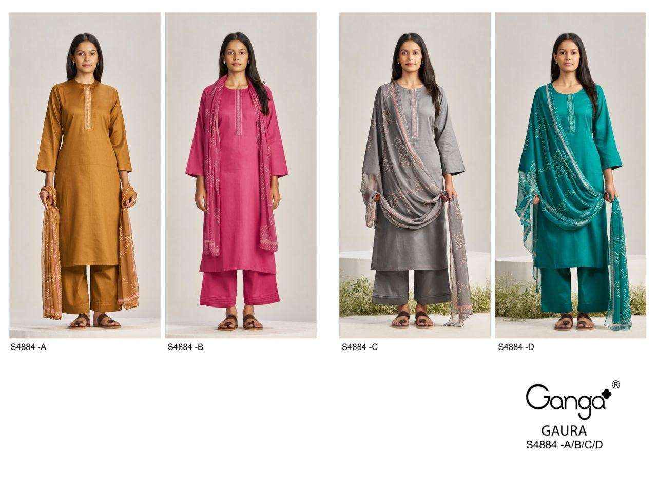 Ganga Fashion Gaura 4884 Pure Cotton Dress Material _ Surat Wholesale Bazaar ( 4 Pcs Catalog )
