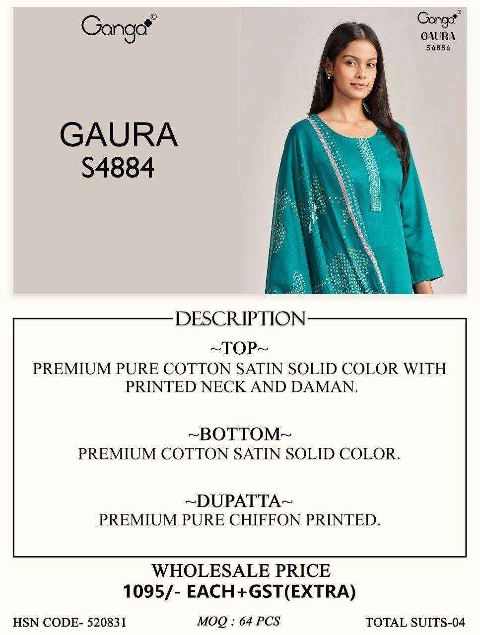 Ganga Fashion Gaura 4884 Pure Cotton Dress Material _ Surat Wholesale Bazaar ( 4 Pcs Catalog )