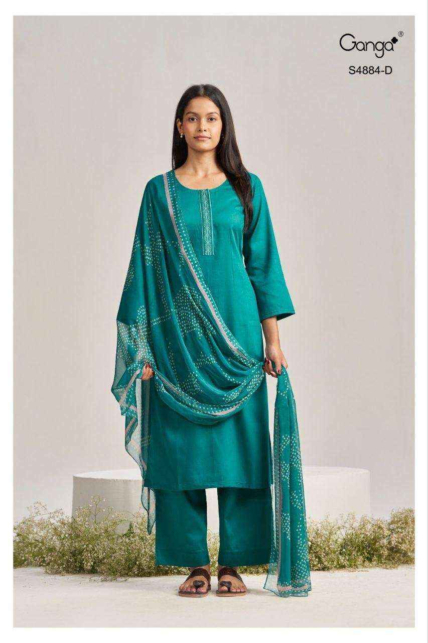Ganga Fashion Gaura 4884 Pure Cotton Dress Material _ Surat Wholesale Bazaar ( 4 Pcs Catalog )