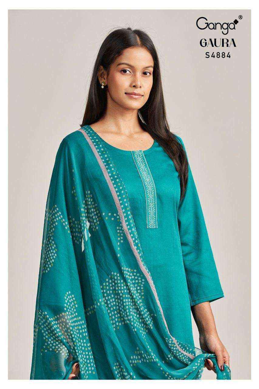 Ganga Fashion Gaura 4884 Pure Cotton Dress Material _ Surat Wholesale Bazaar ( 4 Pcs Catalog )