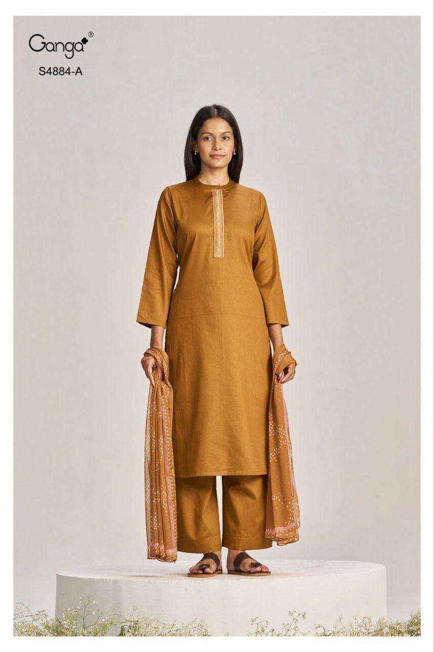 Ganga Fashion Gaura 4884 Pure Cotton Dress Material _ Surat Wholesale Bazaar ( 4 Pcs Catalog )