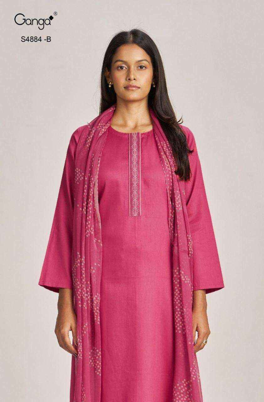Ganga Fashion Gaura 4884 Pure Cotton Dress Material _ Surat Wholesale Bazaar ( 4 Pcs Catalog )