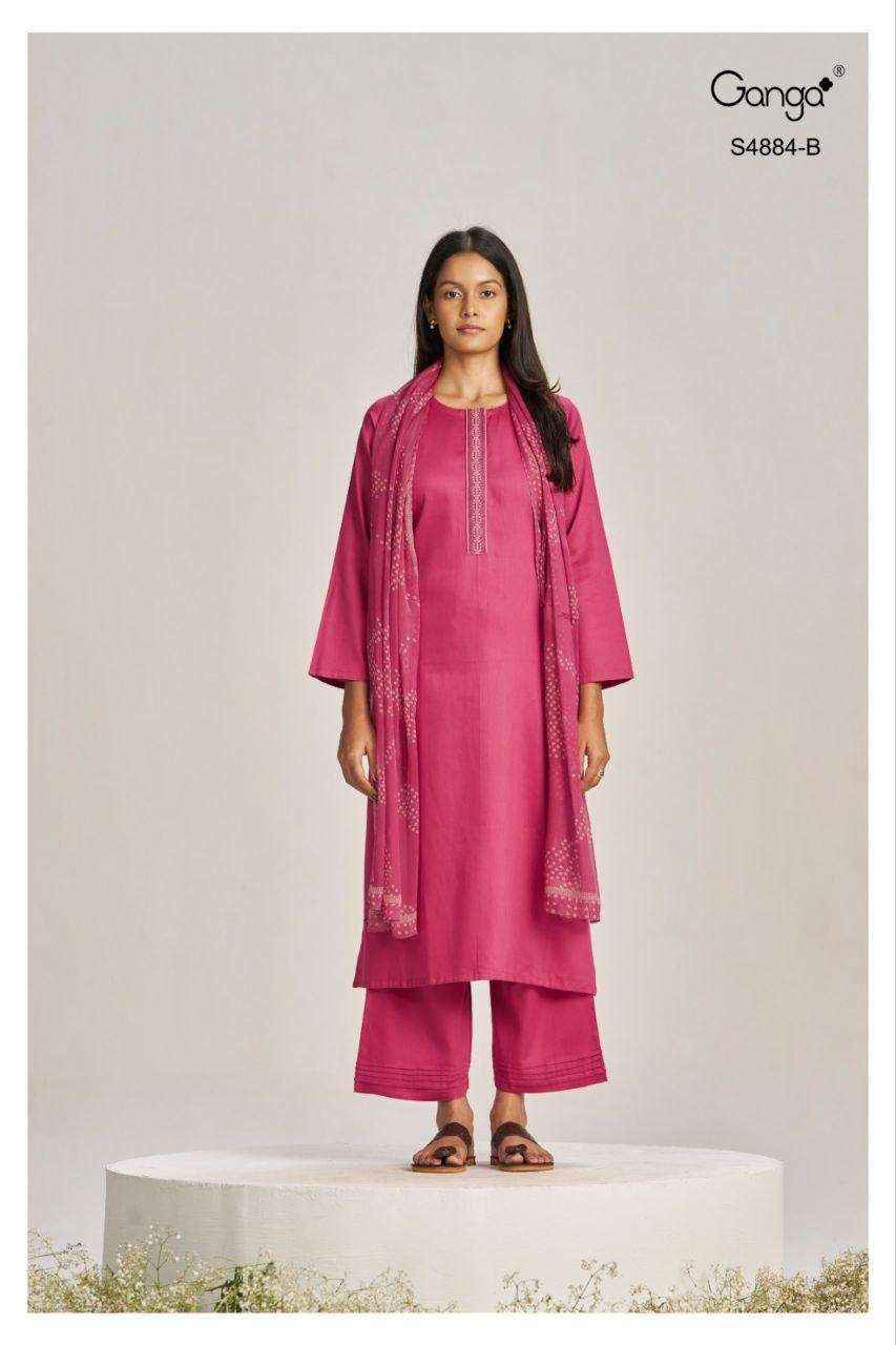 Ganga Fashion Gaura 4884 Pure Cotton Dress Material _ Surat Wholesale Bazaar ( 4 Pcs Catalog )