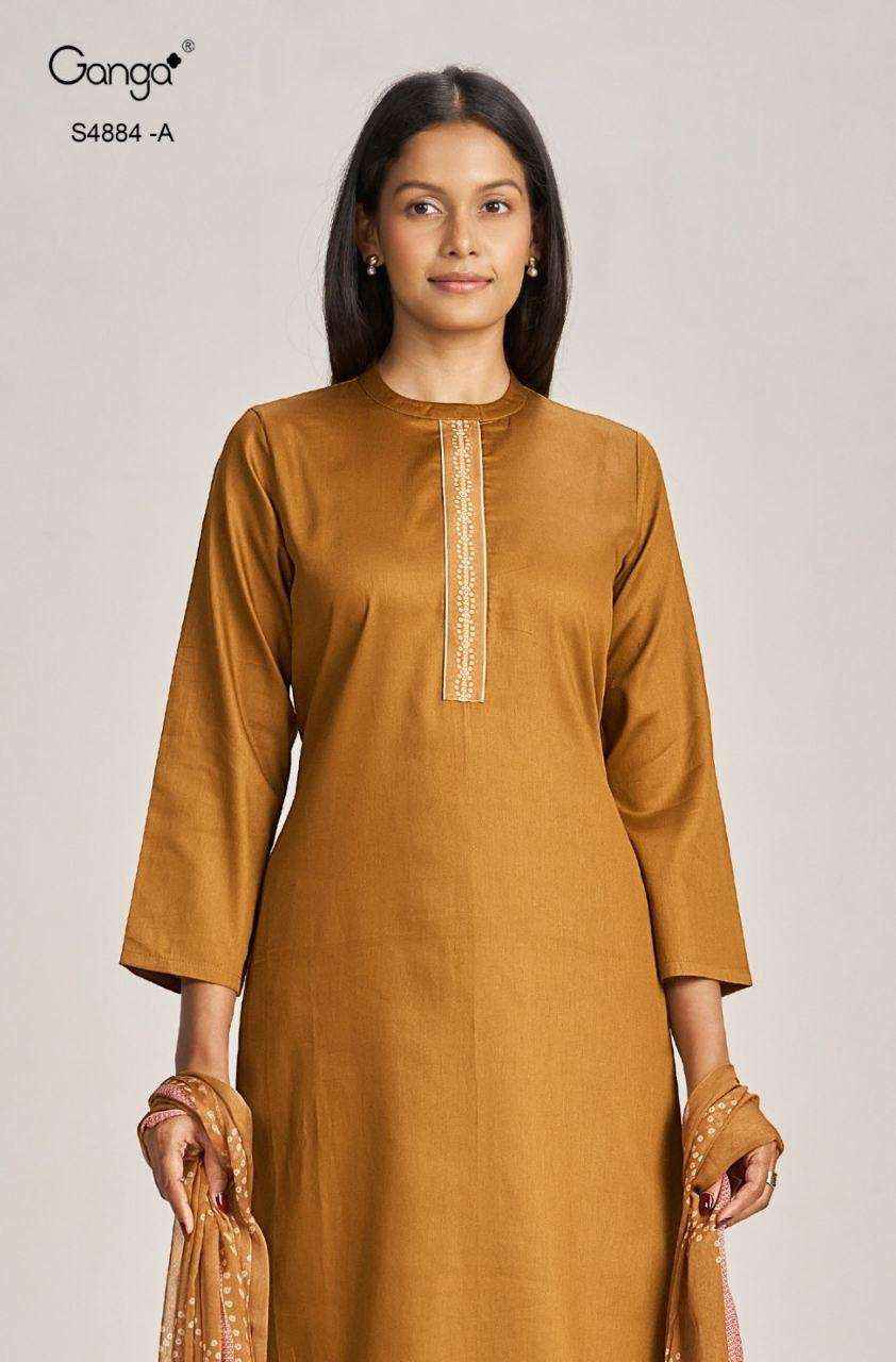 Ganga Fashion Gaura 4884 Pure Cotton Dress Material _ Surat Wholesale Bazaar ( 4 Pcs Catalog )
