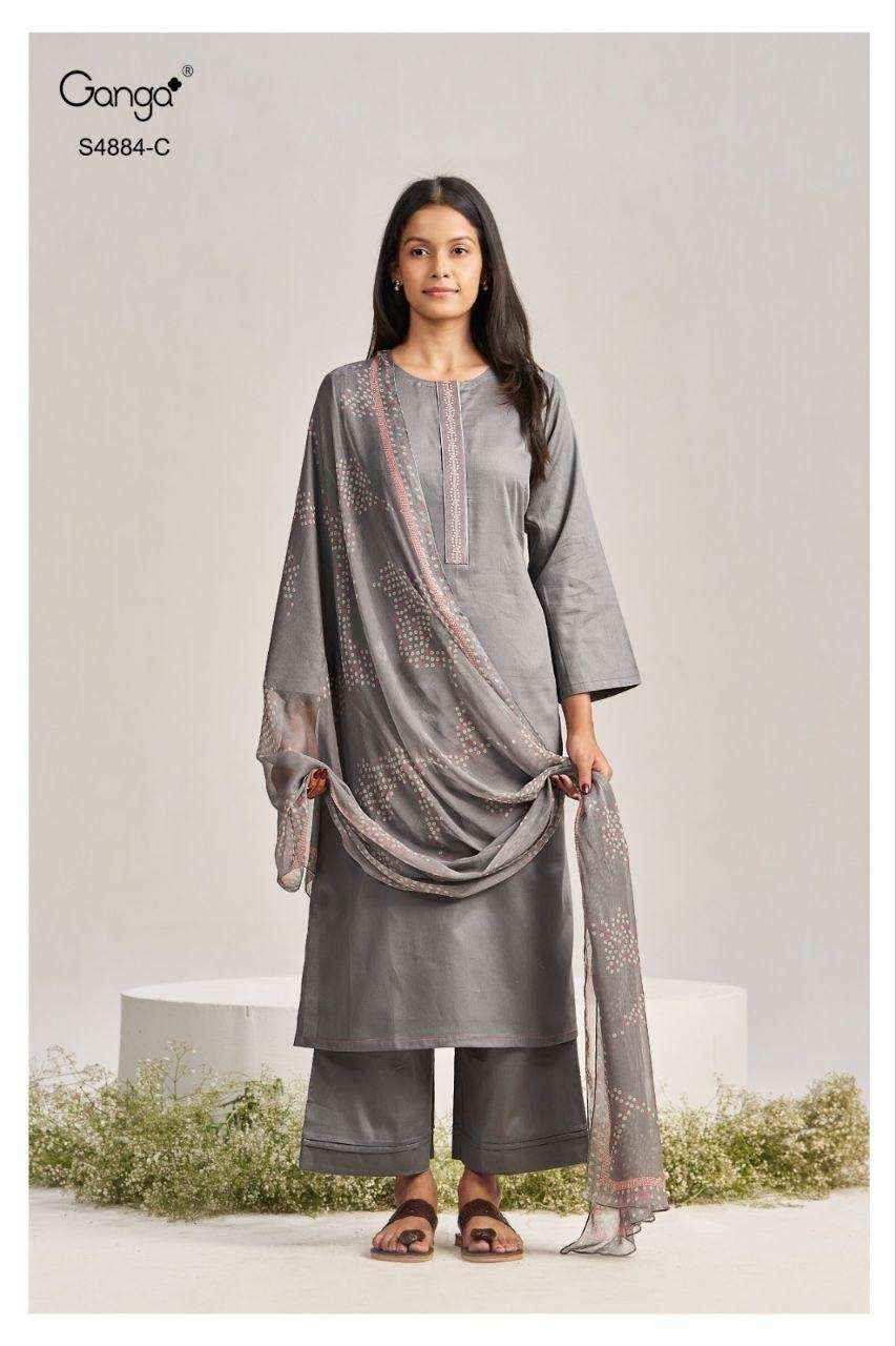Ganga Fashion Gaura 4884 Pure Cotton Dress Material _ Surat Wholesale Bazaar ( 4 Pcs Catalog )