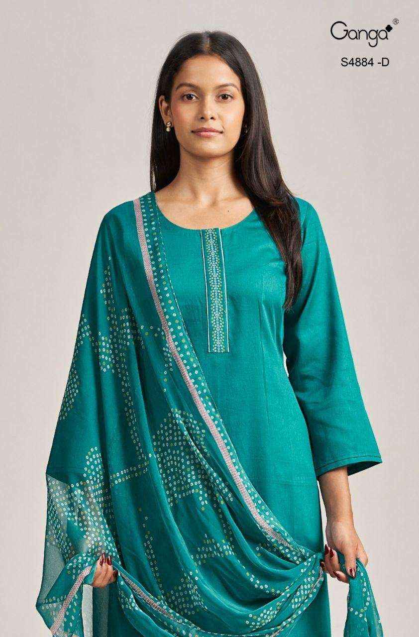Ganga Fashion Gaura 4884 Pure Cotton Dress Material _ Surat Wholesale Bazaar ( 4 Pcs Catalog )