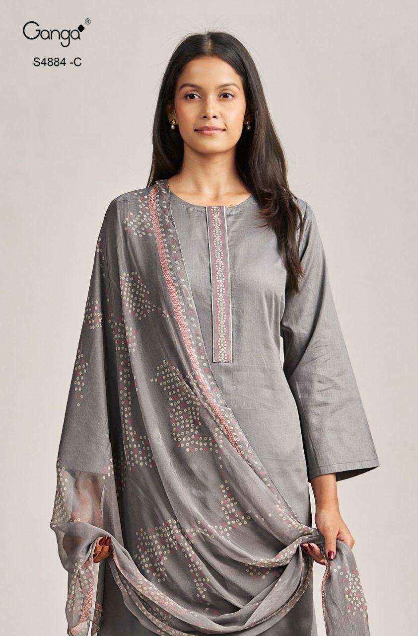 Ganga Fashion Gaura 4884 Pure Cotton Dress Material _ Surat Wholesale Bazaar ( 4 Pcs Catalog )