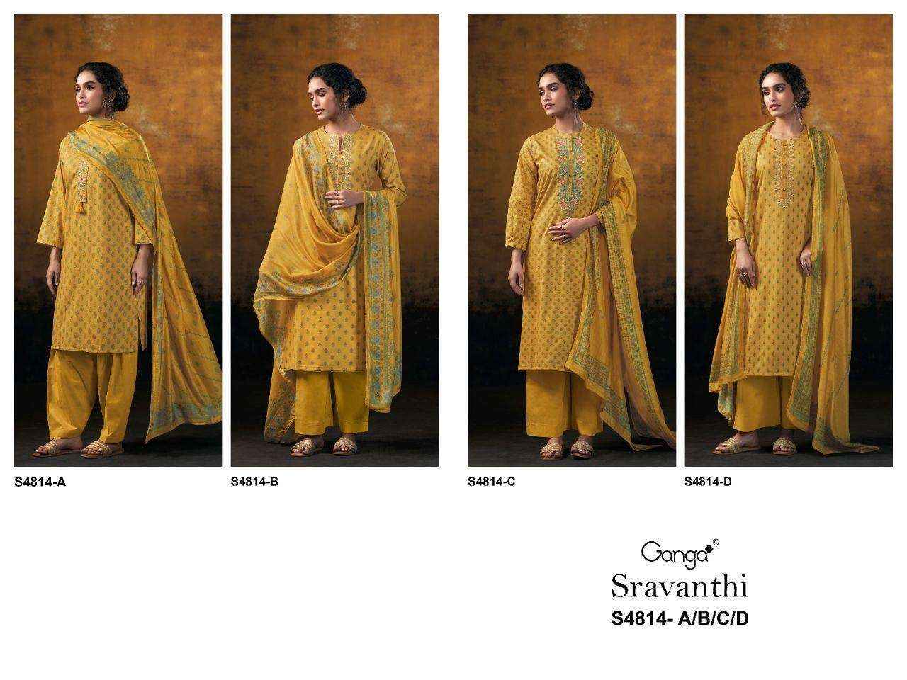 Ganga Fashion Sravanthi 4814 Exclusive Fancy Cotton Suit Catalog Wholesale Price ( 4 Pcs Catalog )