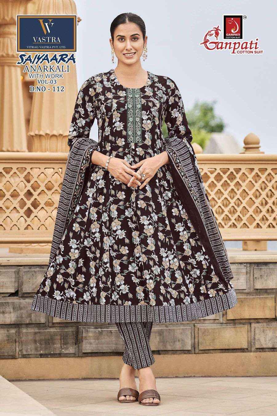 Ganpati Saiyaara Vol 3 Pure Cotton Anarkali Suit 3 Piece Collection _ Wholesale Surat Rate ( 12 Pcs Catalog )