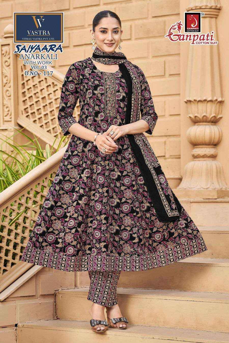 Ganpati Saiyaara Vol 3 Pure Cotton Anarkali Suit 3 Piece Collection _ Wholesale Surat Rate ( 12 Pcs Catalog )