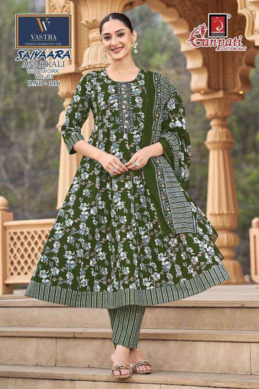 Ganpati Saiyaara Vol 3 Pure Cotton Anarkali Suit 3 Piece Collection _ Wholesale Surat Rate ( 12 Pcs Catalog )