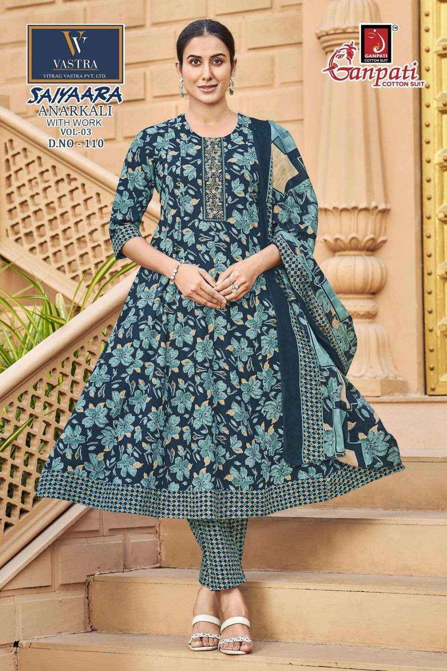 Ganpati Saiyaara Vol 3 Pure Cotton Anarkali Suit 3 Piece Collection _ Wholesale Surat Rate ( 12 Pcs Catalog )