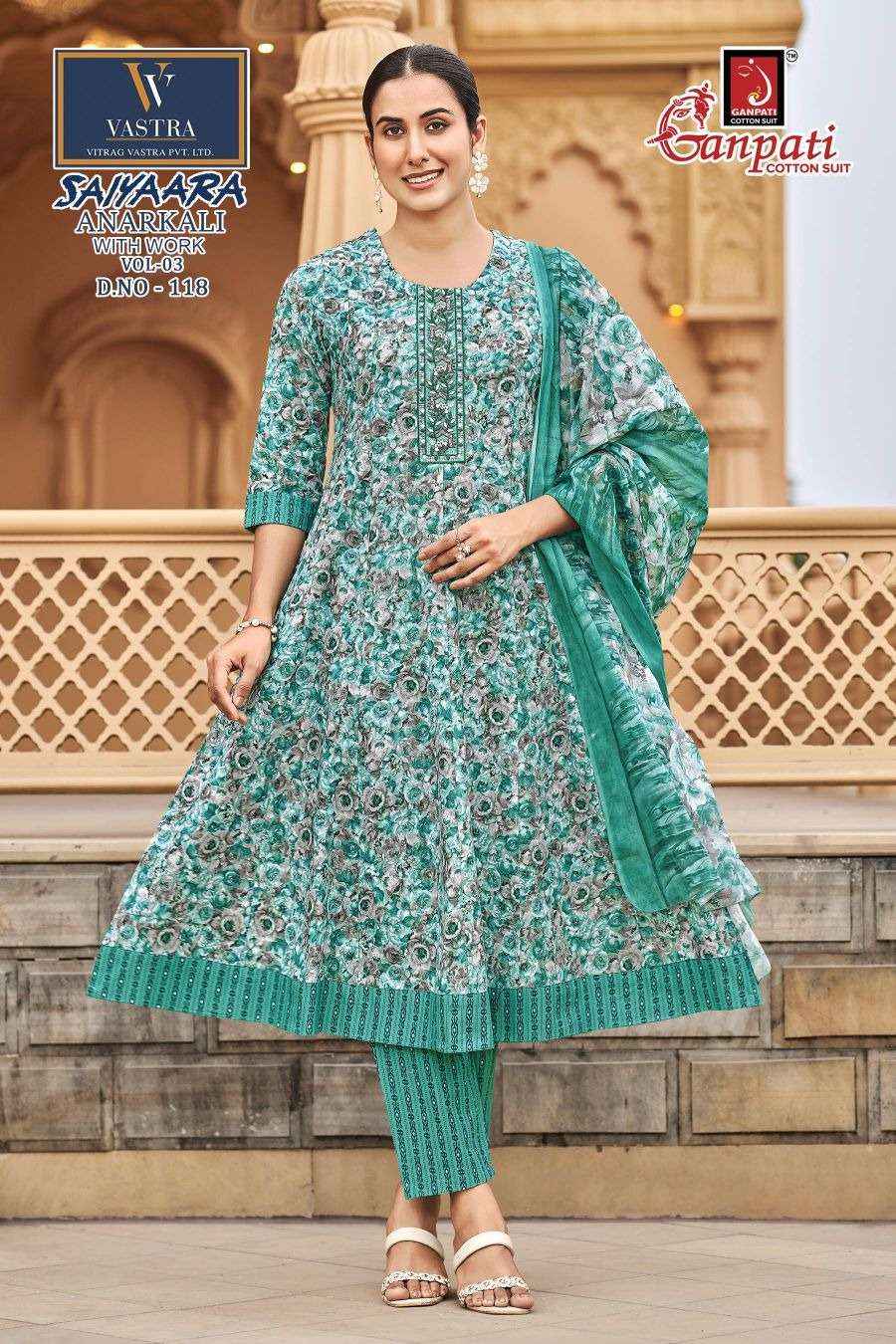 Ganpati Saiyaara Vol 3 Pure Cotton Anarkali Suit 3 Piece Collection _ Wholesale Surat Rate ( 12 Pcs Catalog )