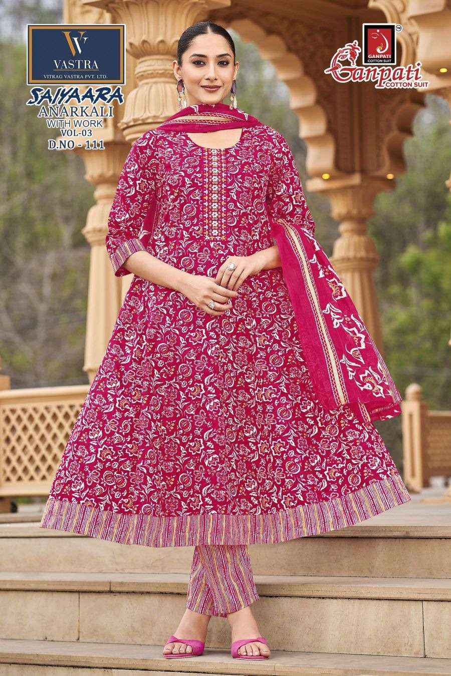 Ganpati Saiyaara Vol 3 Pure Cotton Anarkali Suit 3 Piece Collection _ Wholesale Surat Rate ( 12 Pcs Catalog )