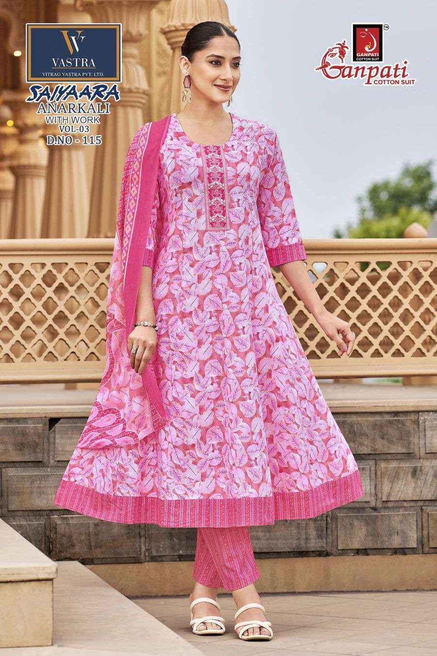 Ganpati Saiyaara Vol 3 Pure Cotton Anarkali Suit 3 Piece Collection _ Wholesale Surat Rate ( 12 Pcs Catalog )
