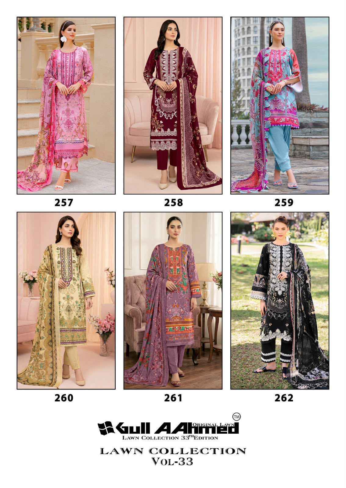 Gull Ahmed Lawn Collection Vol 33 Cambric Cotton Dress Material _ Latest Catalogue Wholesale Price ( 6 Pcs Catalog )
