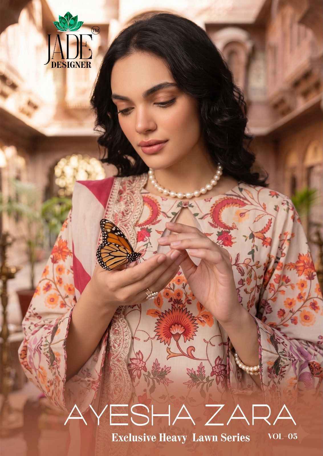 Jade Ayesha Zara Vol 5 Lawn Cotton Dress Material Wholesale Surat Rate ( 6 Pcs Catalog )