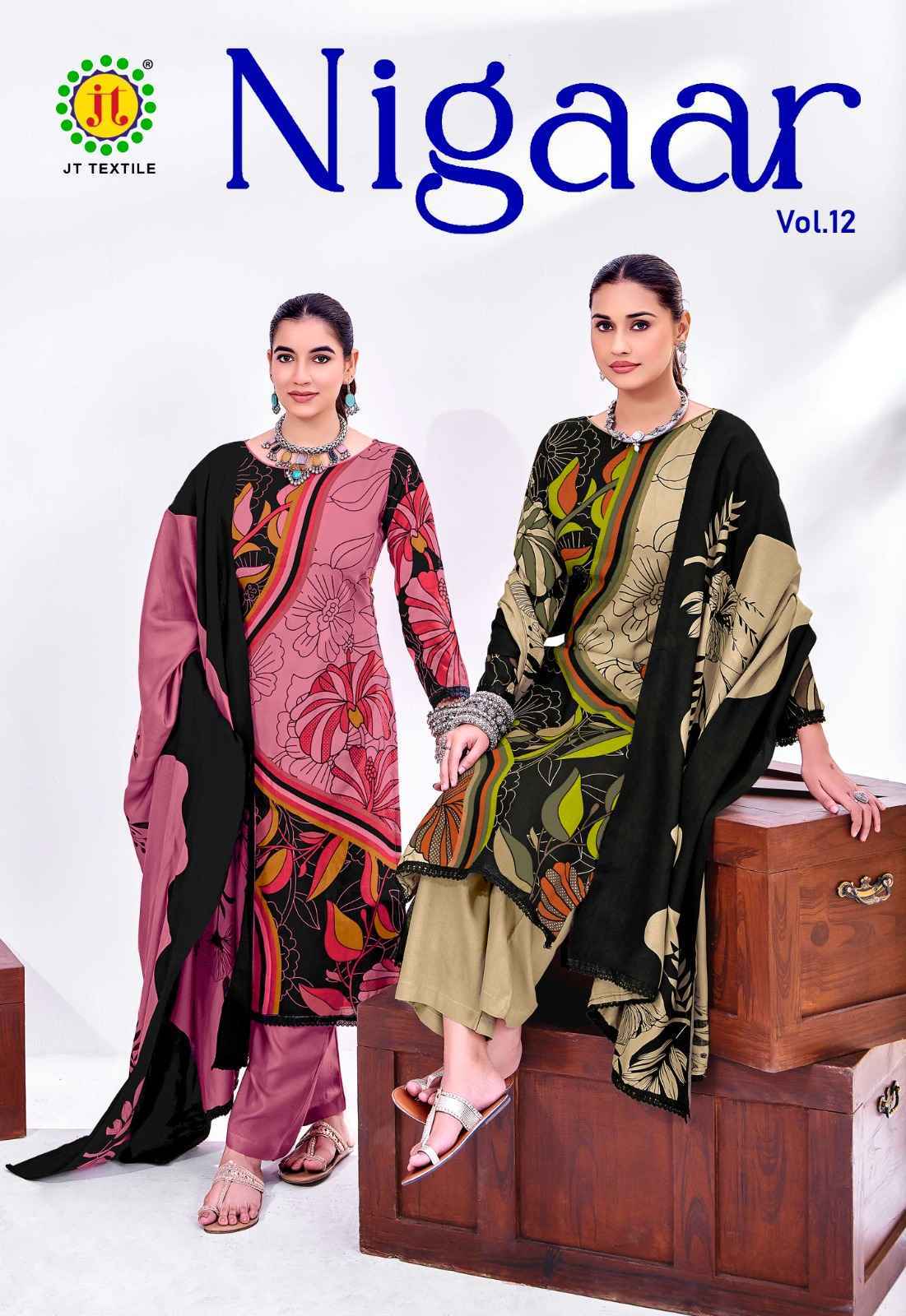Jt Nigaar Vol 12 Rayon Dress Material Clothes Wholesale Website ( 5 Pcs Catalog )