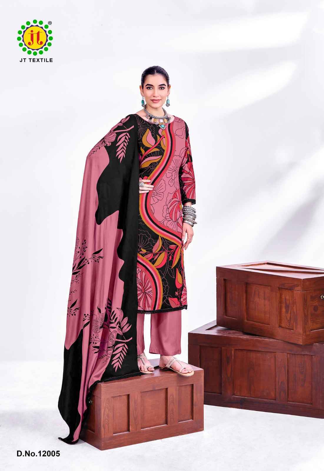Jt Nigaar Vol 12 Rayon Dress Material Clothes Wholesale Website ( 5 Pcs Catalog )
