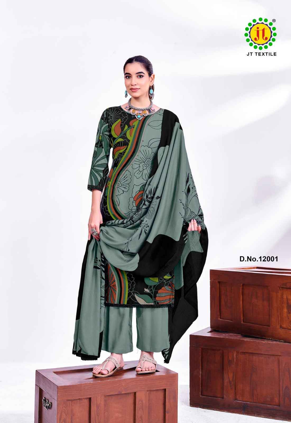 Jt Nigaar Vol 12 Rayon Dress Material Clothes Wholesale Website ( 5 Pcs Catalog )