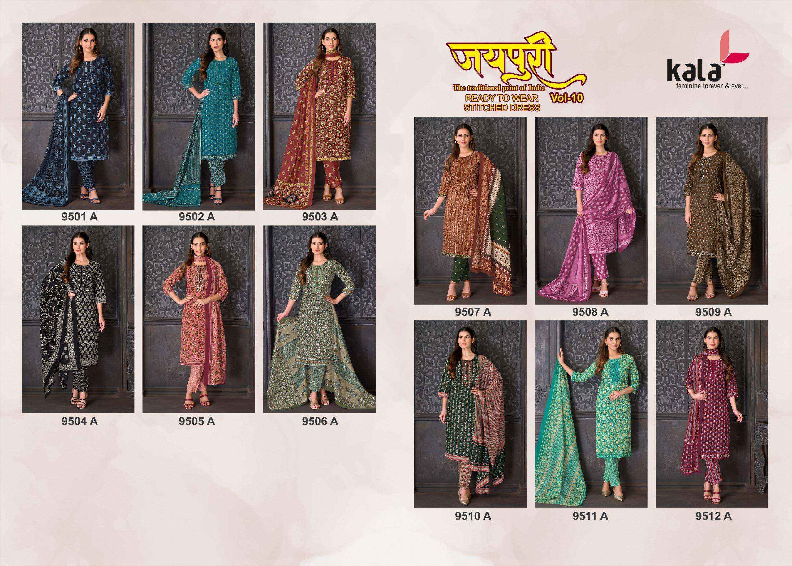 Kala Jaipuri Vol 10 Readymade Cotton Dress _ Wholesale Surat ( 12 Pcs Catalog )