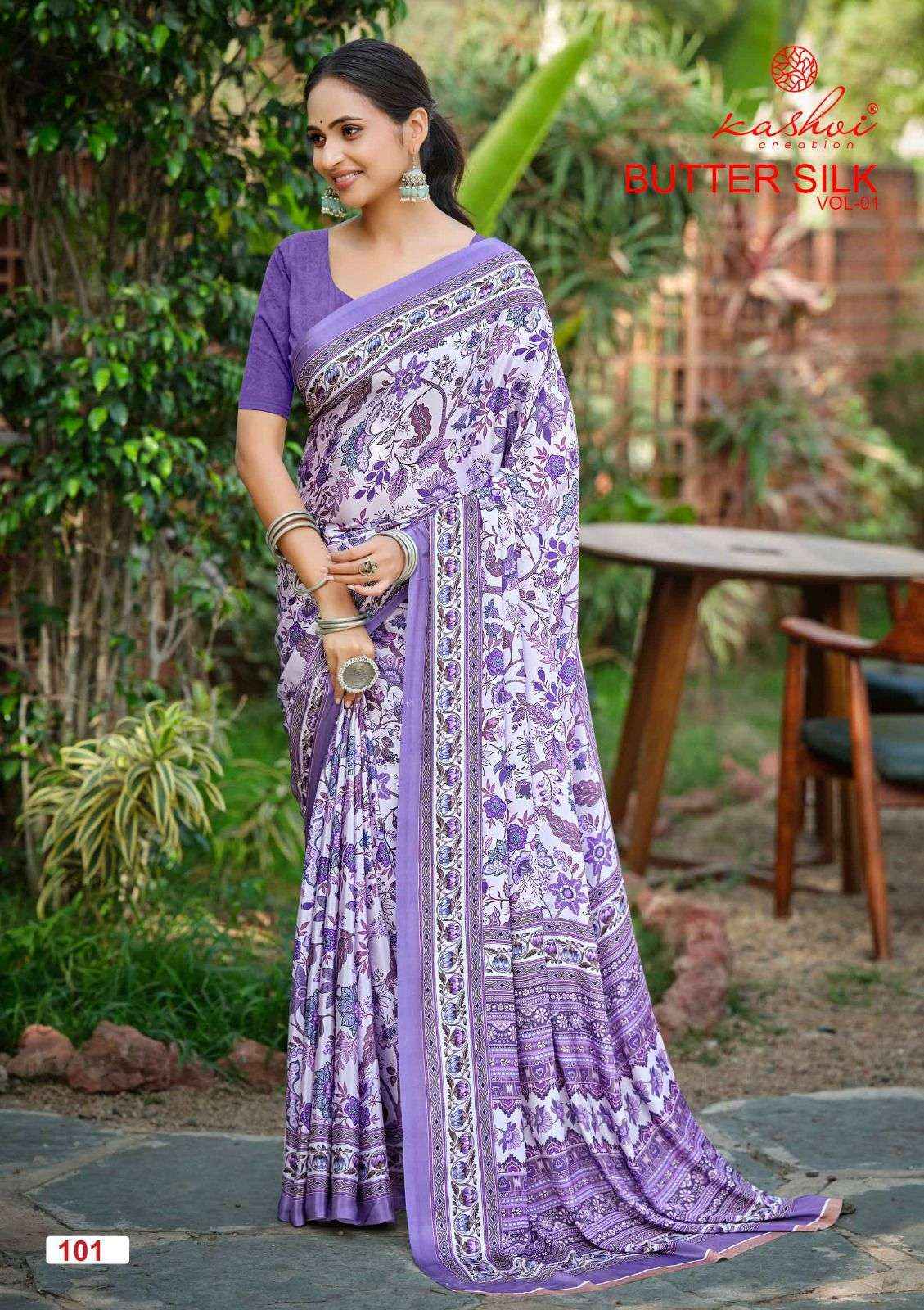 Kashvi Butter Silk Vol 1 Silk Crepe Saree _ Surat Wholesale Bazaar ( 8 Pcs Catalog )