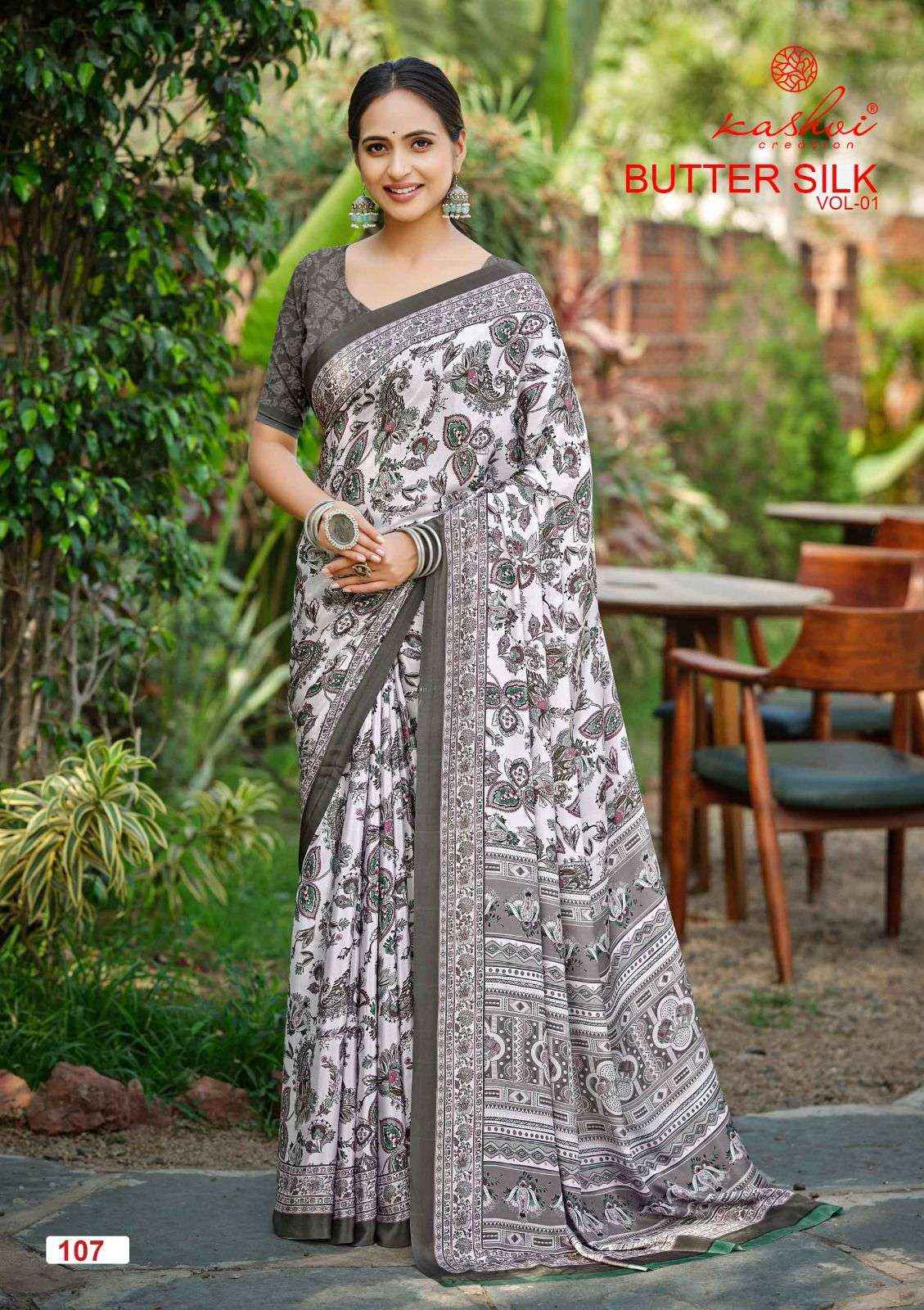 Kashvi Butter Silk Vol 1 Silk Crepe Saree _ Surat Wholesale Bazaar ( 8 Pcs Catalog )
