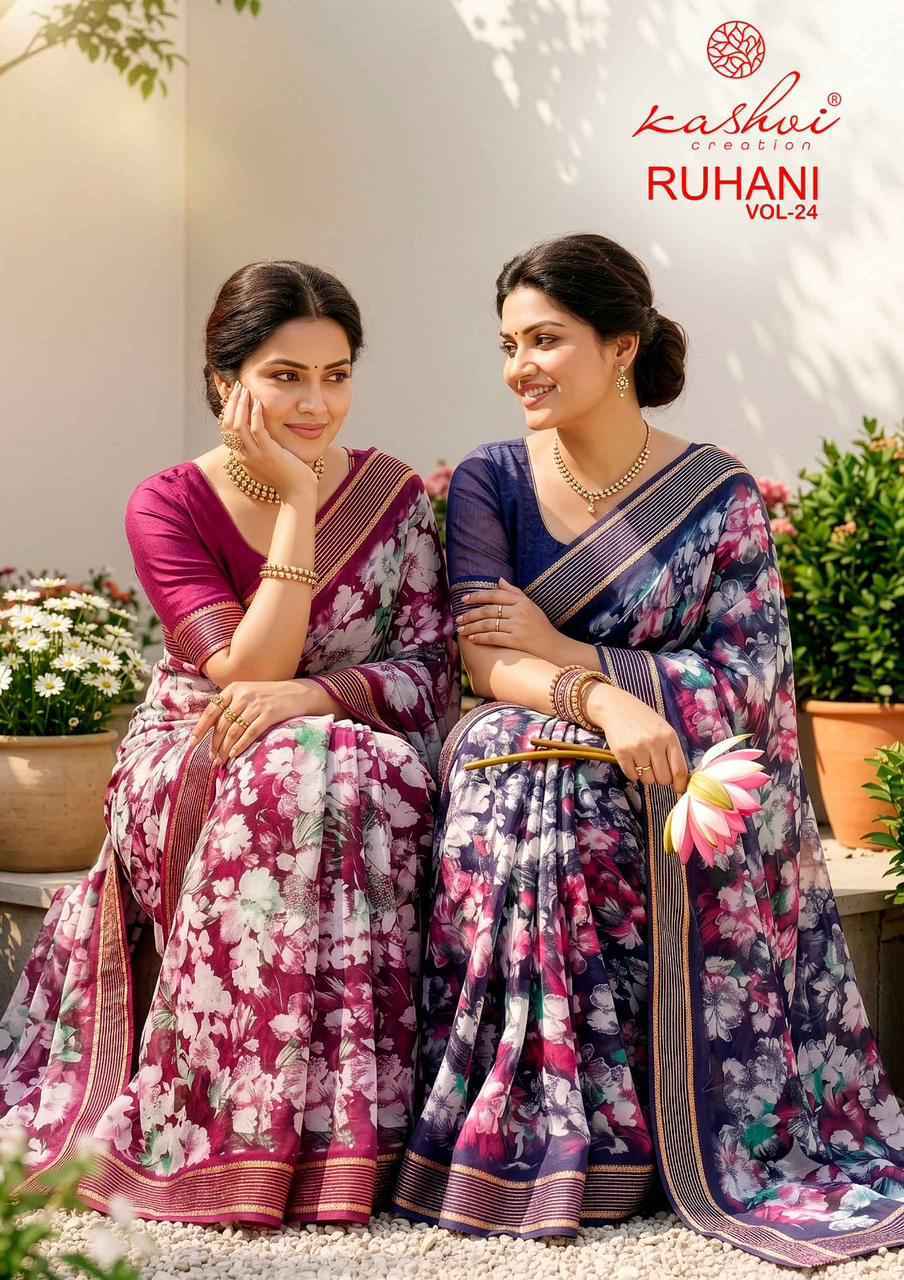 Kashvi Ruhani Vol 24 Dull Moss Saree, Wholesale Saree Supplier ( 8 pcs Catalogue )