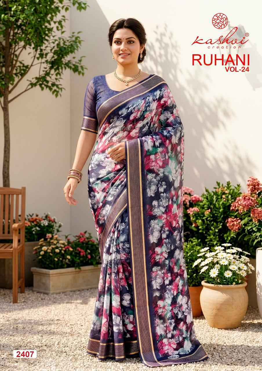 Kashvi Ruhani Vol 24 Dull Moss Saree, Wholesale Saree Supplier ( 8 pcs Catalogue )