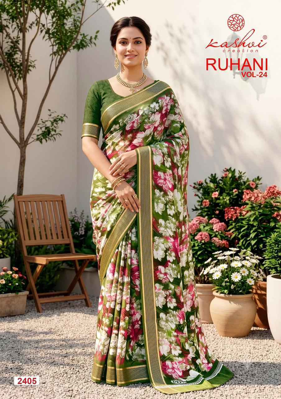 Kashvi Ruhani Vol 24 Dull Moss Saree, Wholesale Saree Supplier ( 8 pcs Catalogue )