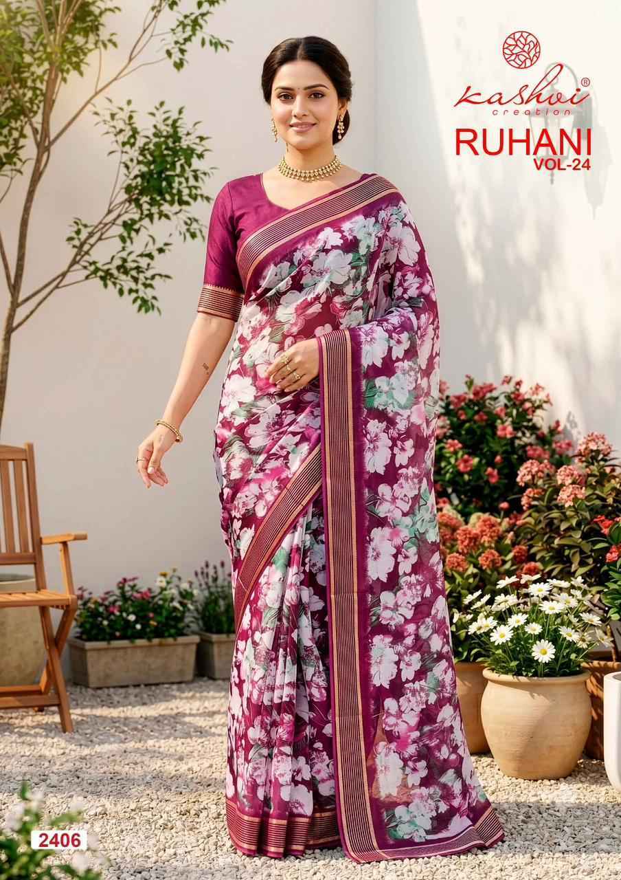 Kashvi Ruhani Vol 24 Dull Moss Saree, Wholesale Saree Supplier ( 8 pcs Catalogue )