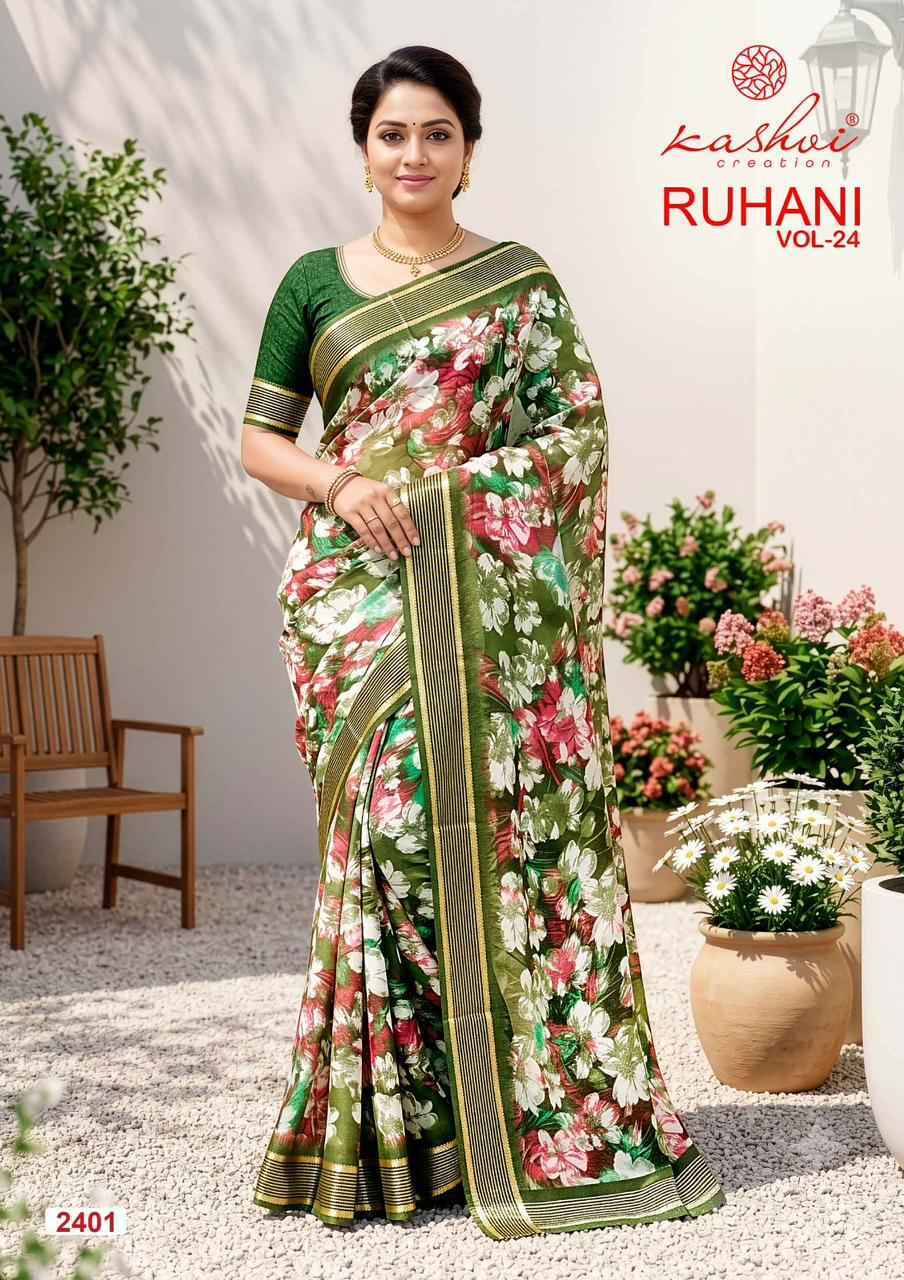 Kashvi Ruhani Vol 24 Dull Moss Saree, Wholesale Saree Supplier ( 8 pcs Catalogue )