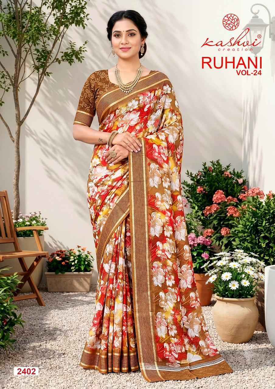 Kashvi Ruhani Vol 24 Dull Moss Saree, Wholesale Saree Supplier ( 8 pcs Catalogue )
