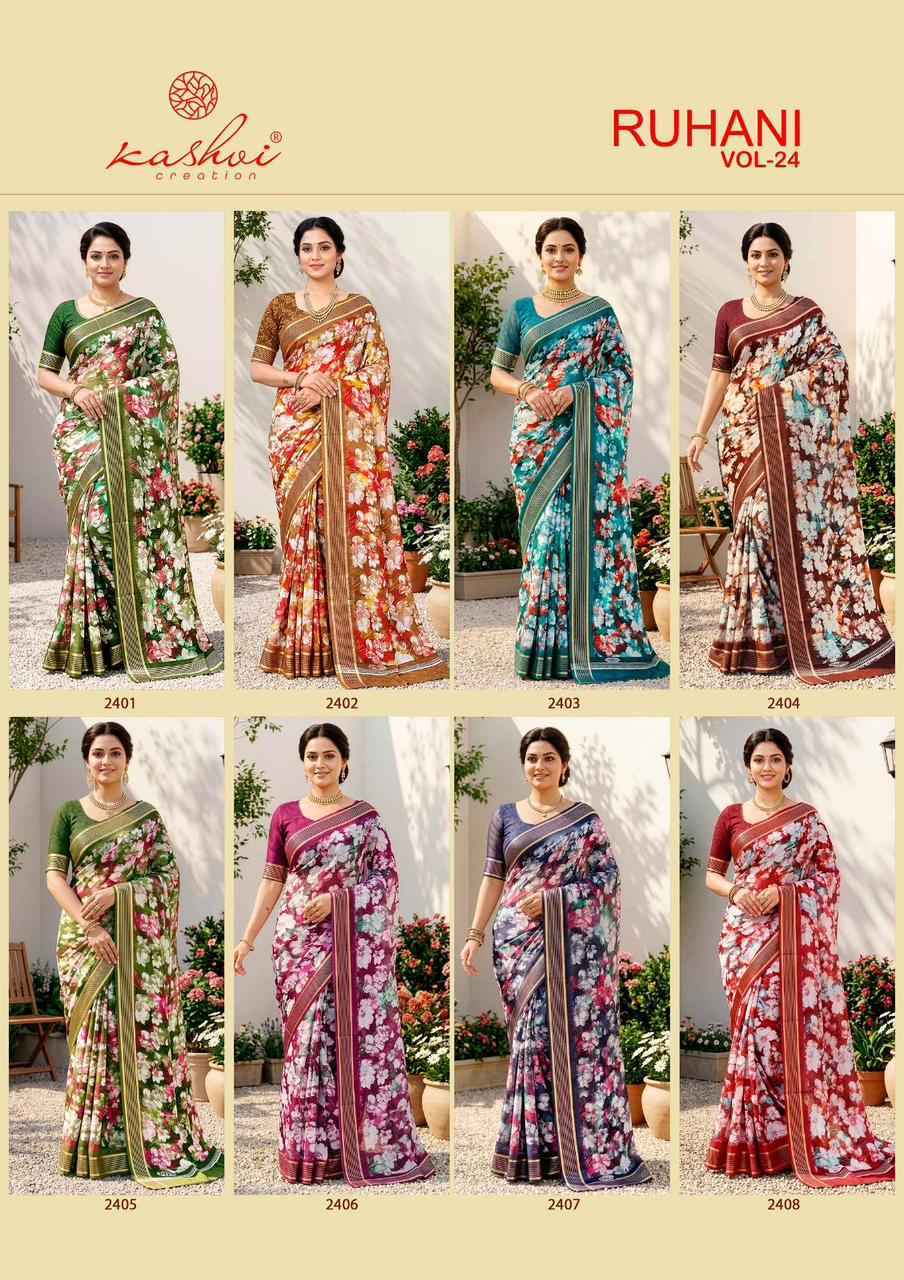 Kashvi Ruhani Vol 24 Dull Moss Saree, Wholesale Saree Supplier ( 8 pcs Catalogue )