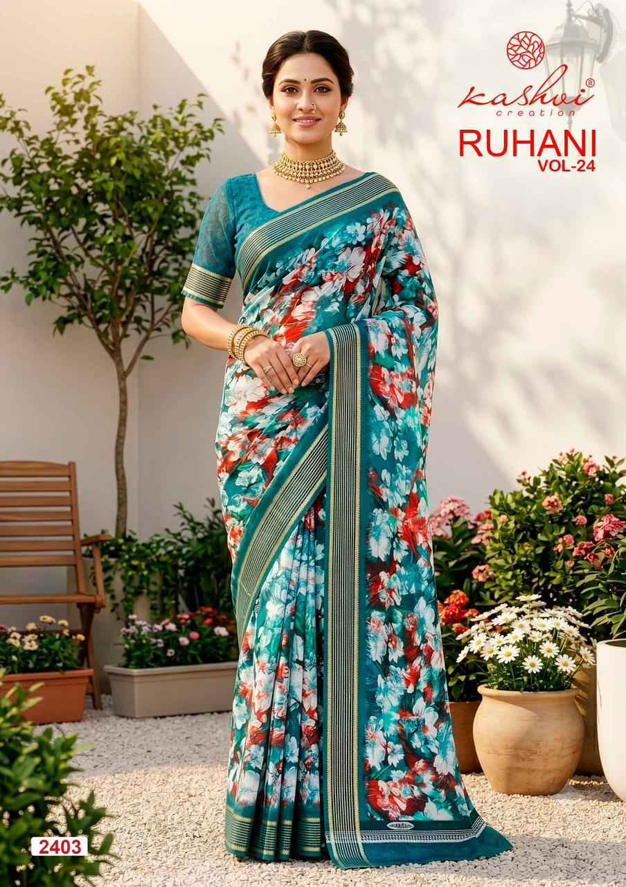 Kashvi Ruhani Vol 24 Dull Moss Saree, Wholesale Saree Supplier ( 8 pcs Catalogue )