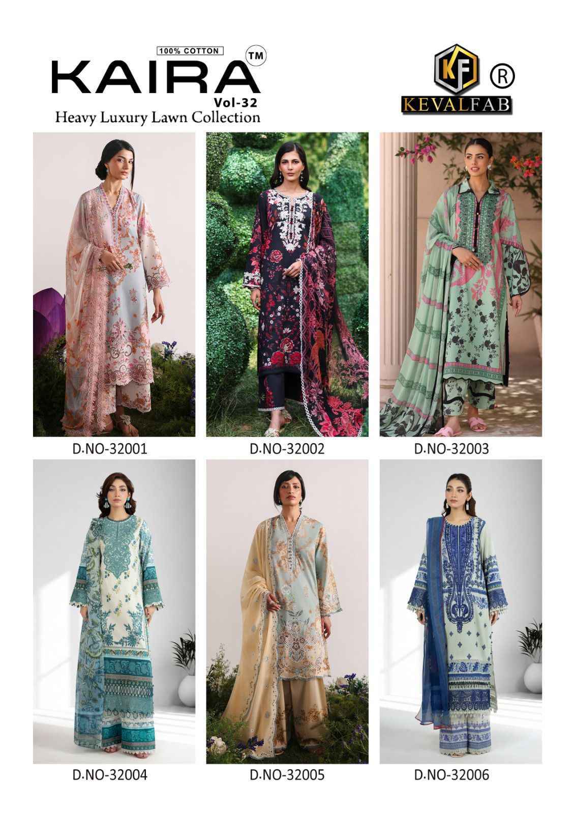 Keval Fab Kaira Vol 32 Lawn Cotton Dress Material _  Wholesale Catalogue Surat ( 6 Pcs catalog )