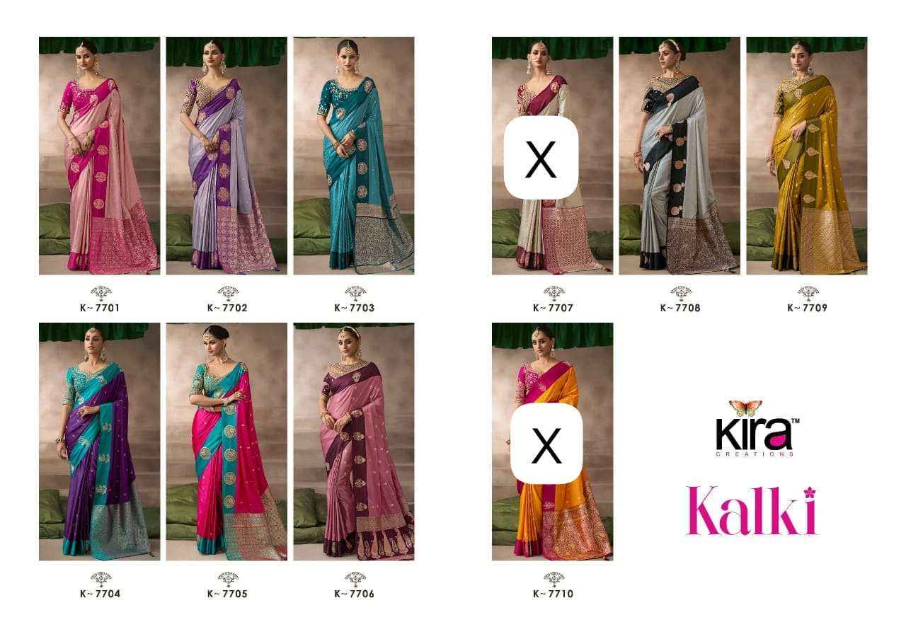 Kira Kalki Silk Satin Designer Saree Collection Wholesale Market Surat Rate ( 8 Pcs Catalog )