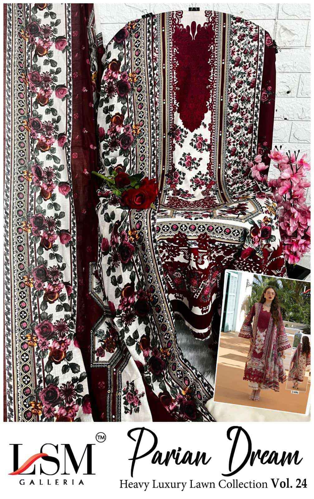 Lsm Parian Dream Vol 24 Printed Pure Lawn Dress Material Wholesale Surat rate ( 6 Pcs Catalog )