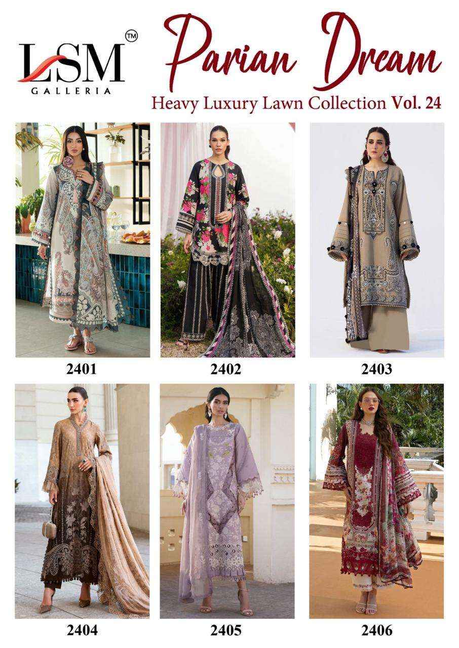 Lsm Parian Dream Vol 24 Printed Pure Lawn Dress Material Wholesale Surat rate ( 6 Pcs Catalog )