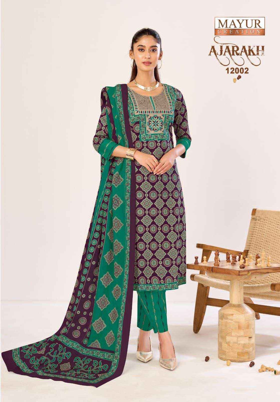 Mayur Ajarakh Vol 12 Printed Cotton Kurti Bottom Dupatta Set _ _ Latest Catalogue Wholesale Price ( 10 Pcs catalog )
