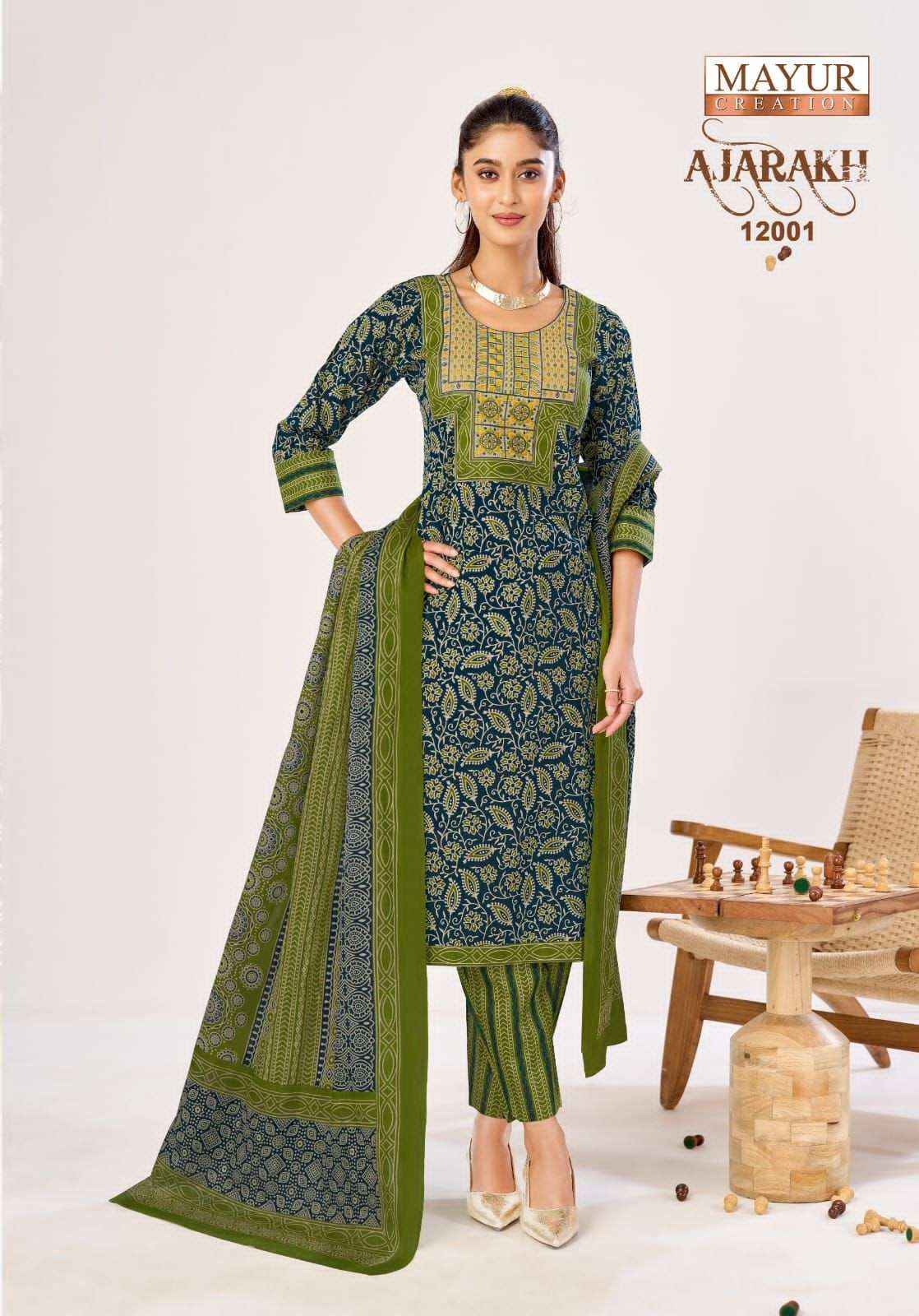 Mayur Ajarakh Vol 12 Printed Cotton Kurti Bottom Dupatta Set _ _ Latest Catalogue Wholesale Price ( 10 Pcs catalog )