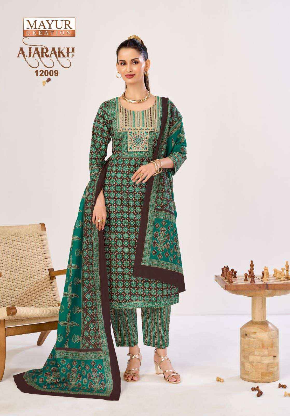 Mayur Ajarakh Vol 12 Printed Cotton Kurti Bottom Dupatta Set _ _ Latest Catalogue Wholesale Price ( 10 Pcs catalog )