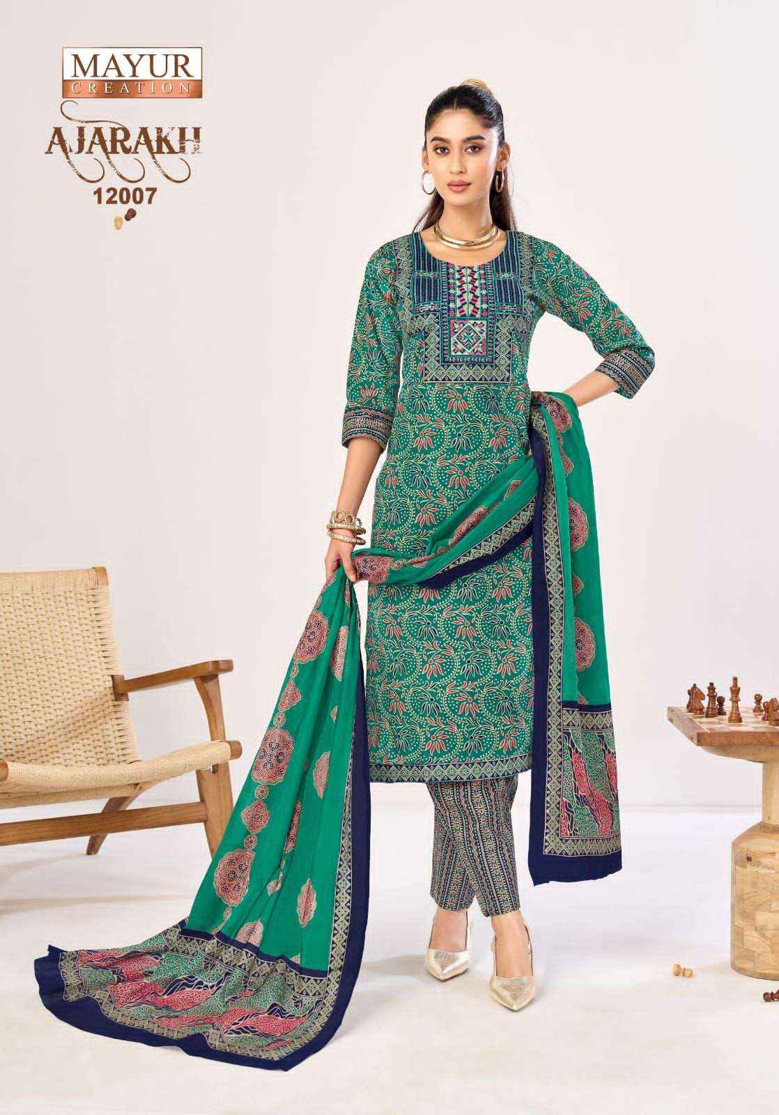 Mayur Ajarakh Vol 12 Printed Cotton Kurti Bottom Dupatta Set _ _ Latest Catalogue Wholesale Price ( 10 Pcs catalog )