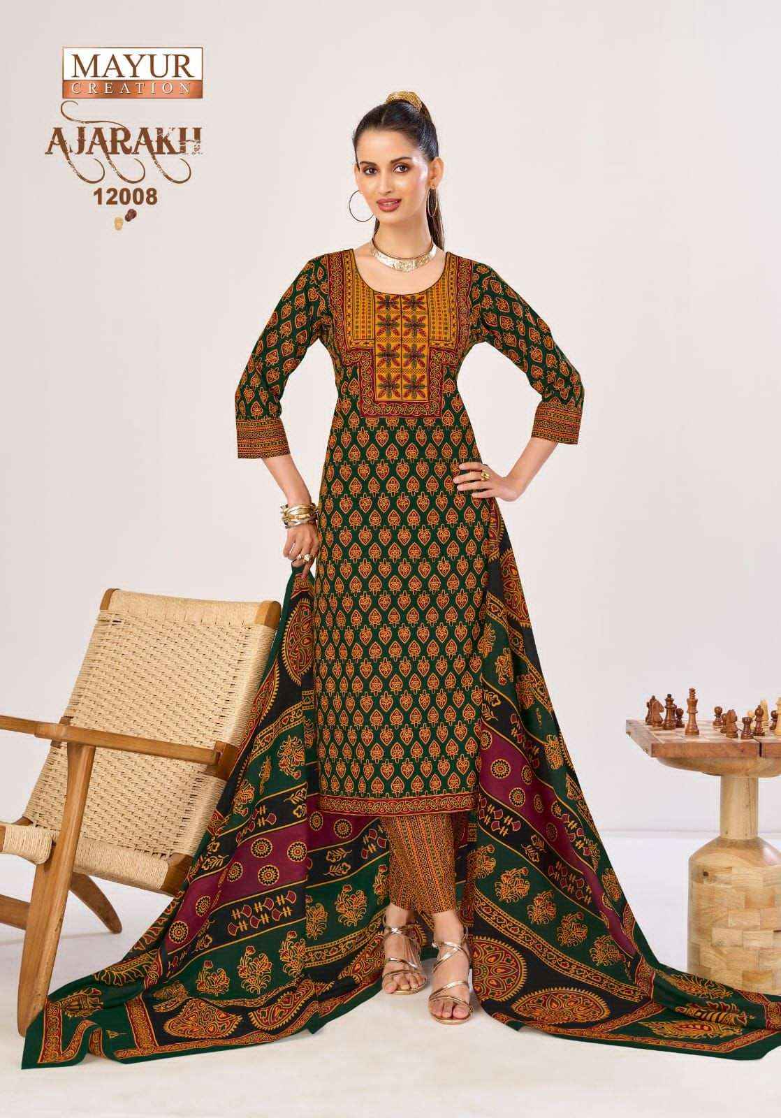 Mayur Ajarakh Vol 12 Printed Cotton Kurti Bottom Dupatta Set _ _ Latest Catalogue Wholesale Price ( 10 Pcs catalog )