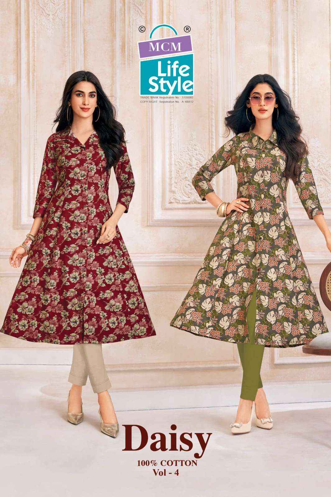 Mcm Lifestyle Daisy Vol 4 Latest Designs A Line Kurta Set Wholesale Surat Rate ( 10 Pcs Catalog )