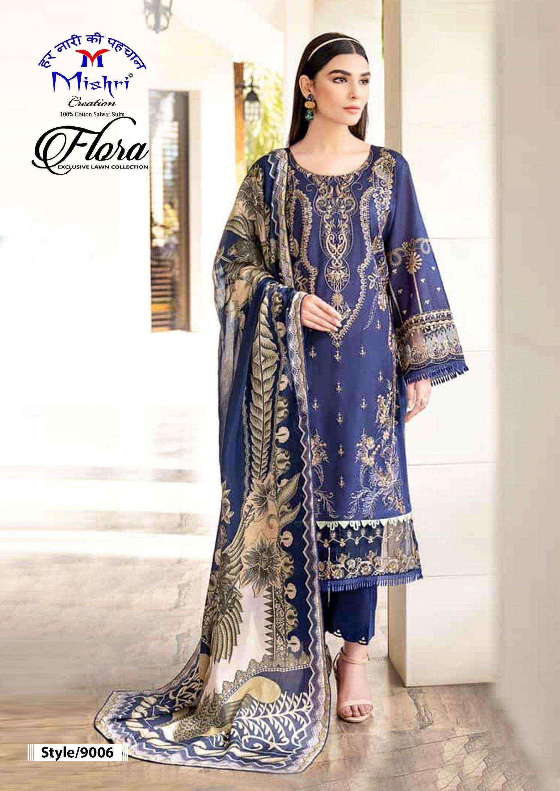 MISHRI CREATION FLORA VOL 9 LAWN COTTON DIGITAL PRINT DRESS MARERIAL _ WHOLESALE SURAT RATE ( 6 PCS CATALOG )