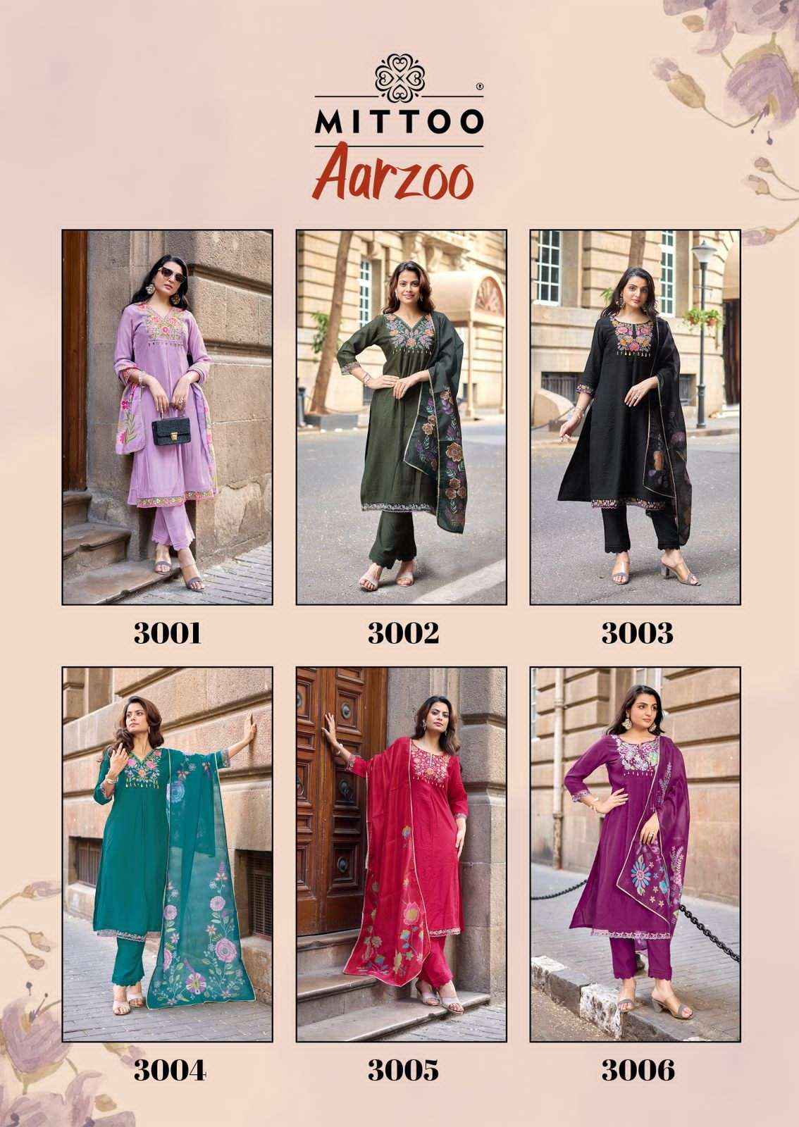 Mittoo Aarzoo Readymade Fancy 3 Piece Dress Wholesale Surat Rate ( 6 Pcs Catalog )