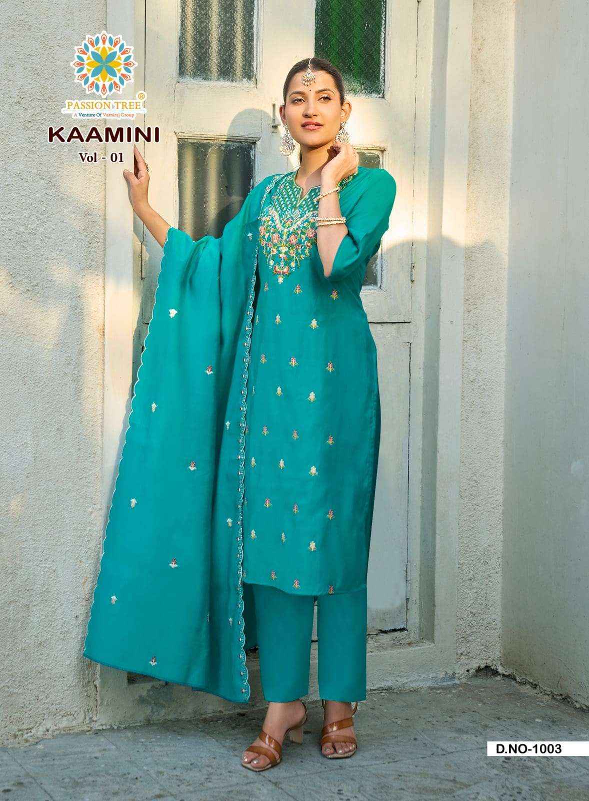 Passion Tree Kaamini Vol 1 Fancy Silk Readymade 3 Piece Set Wholesale Surat Rate ( 8 Pcs Catalog )