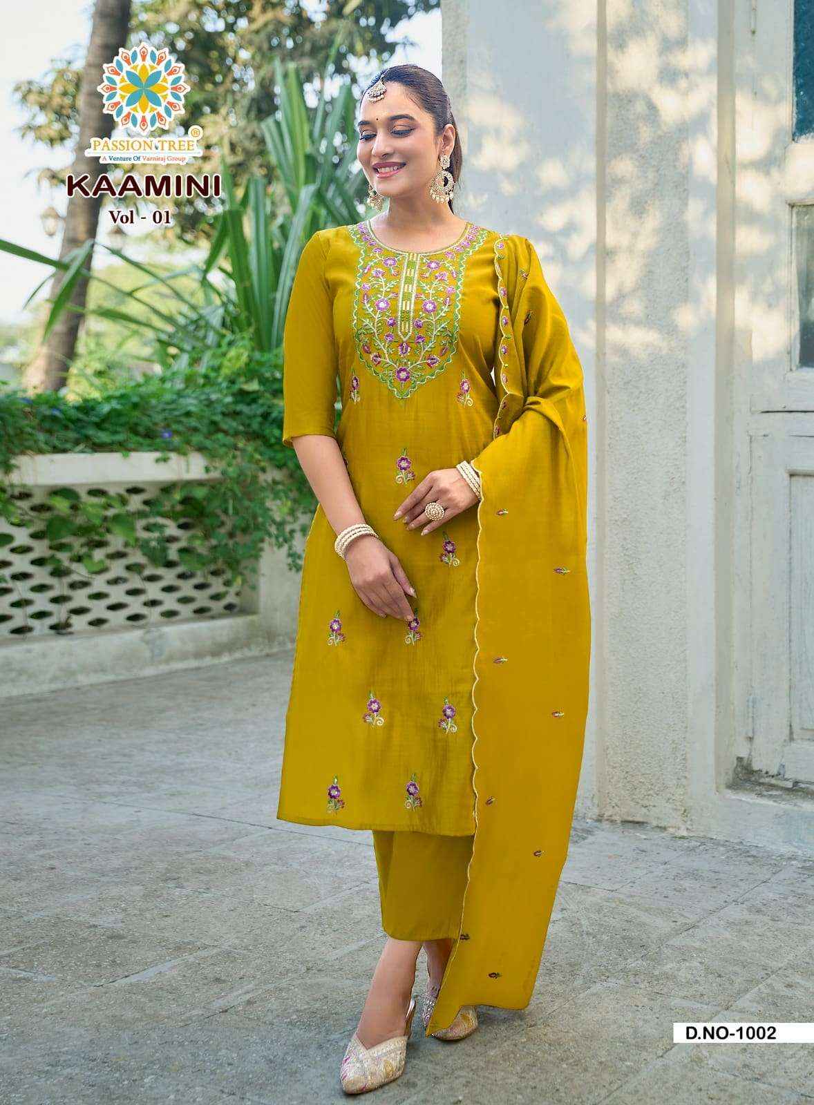 Passion Tree Kaamini Vol 1 Fancy Silk Readymade 3 Piece Set Wholesale Surat Rate ( 8 Pcs Catalog )